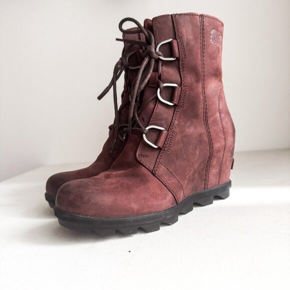 Sorel Joan of Arctic Suede Burgundy Plum Wedge Heel Boots 8 - Picture 4 of 6
